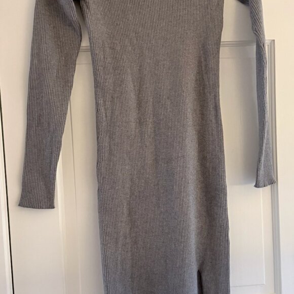 Quince Grey Eco-Knit Ribbed Mock Neck Sweater Dress, Small - Picture 2 of 4